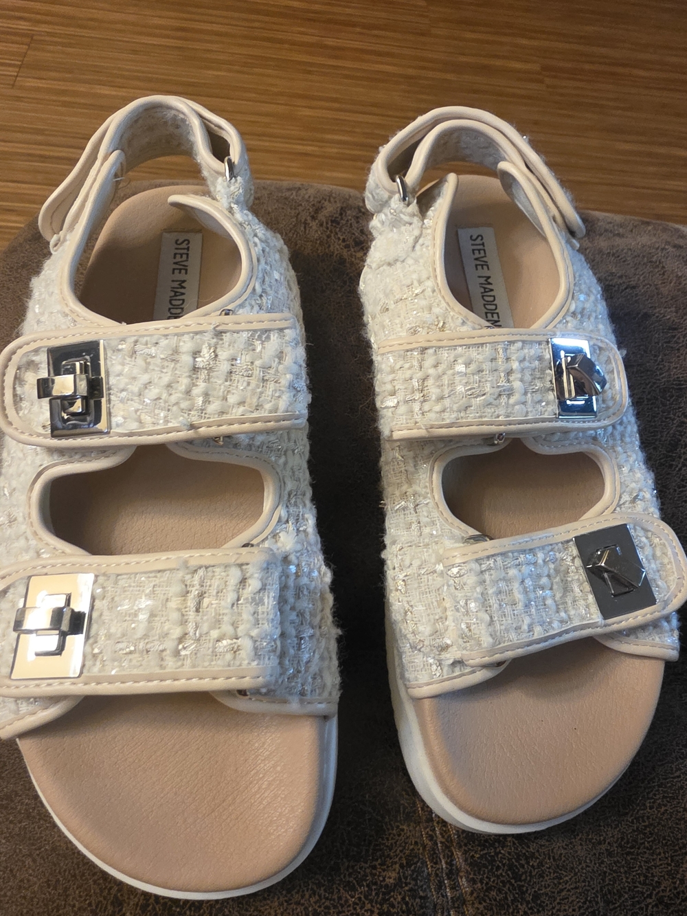 Steve Madden Cream Tweed Mary Jane Sandals